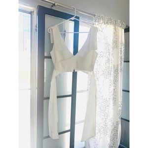 C/Med Collective White Crop Tie Blouse